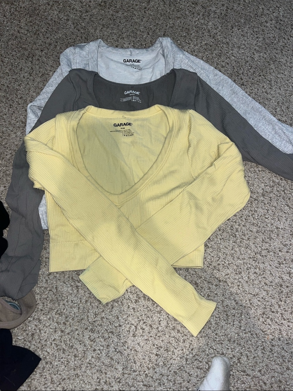 Garage Women's V-Neck Ribbed Sweater Crop Top - Yellow, Gray, Light Gray